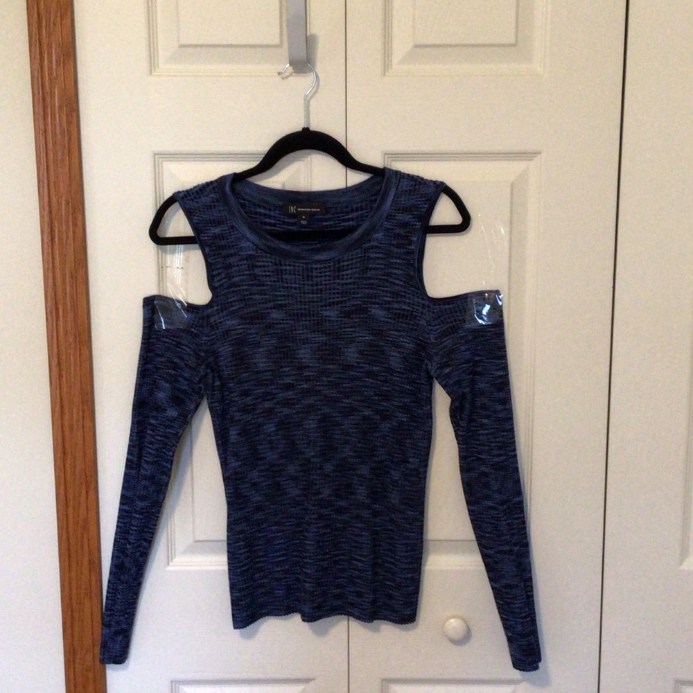 INC International Concepts Blue Cold Shoulder Long Sleeve Top